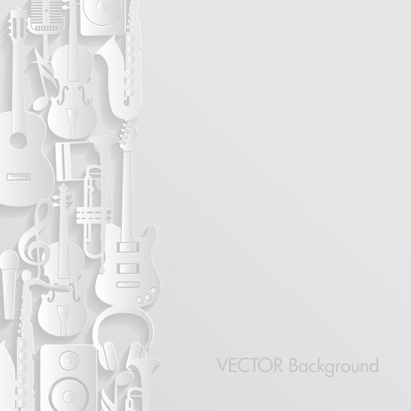 矢量剪纸风格的乐器元素背景