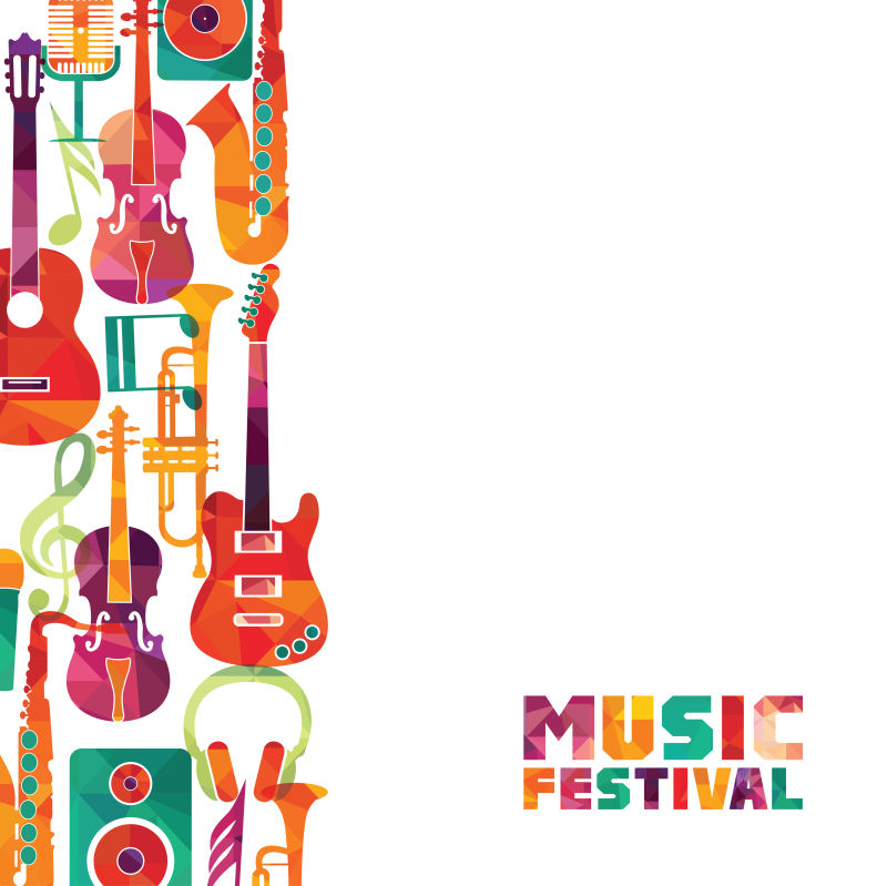 创意矢量彩色乐器概念的背景