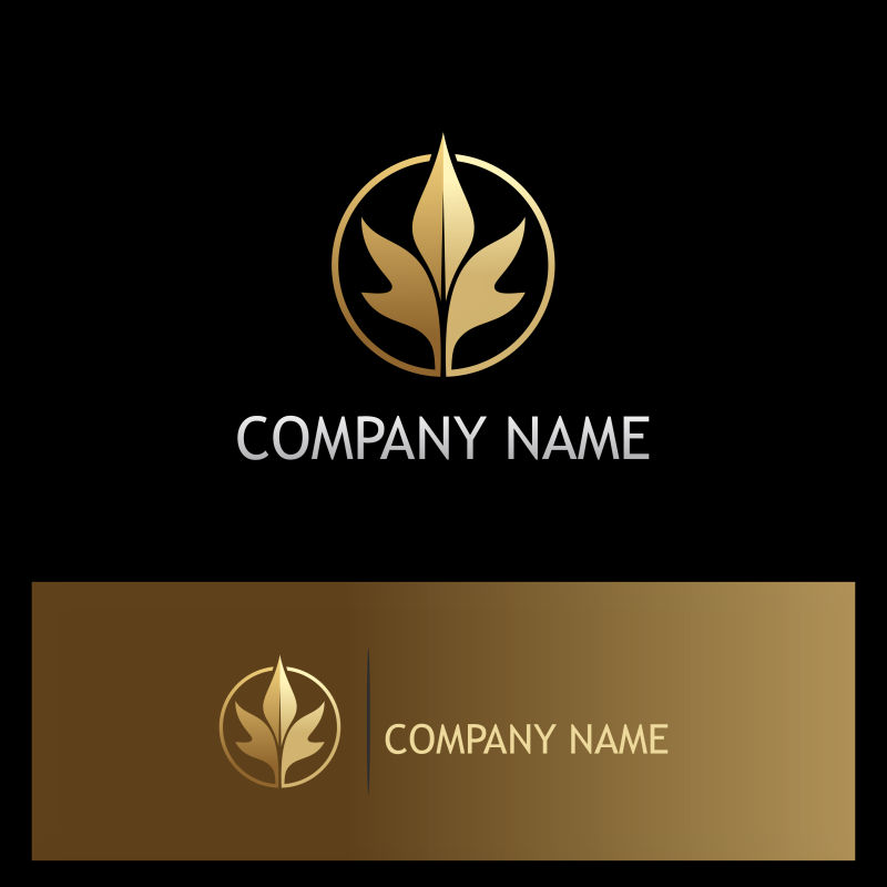 抽象矢量金色树叶的标志设计
