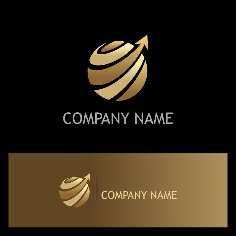 抽象矢量金色创意球状箭头的标志设计