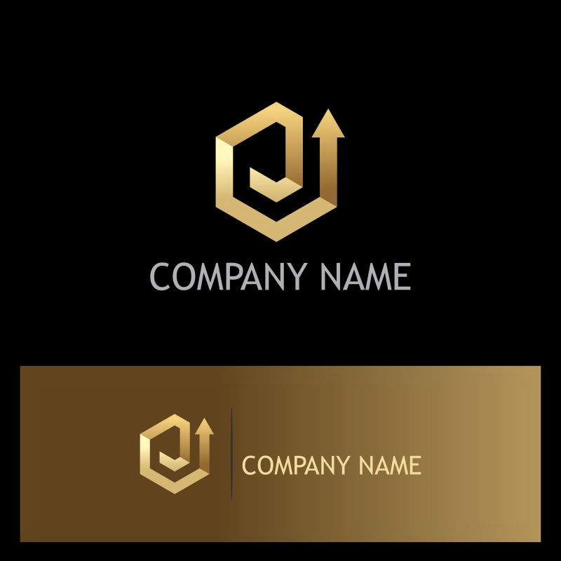 抽象矢量金色六边形箭头的标志设计