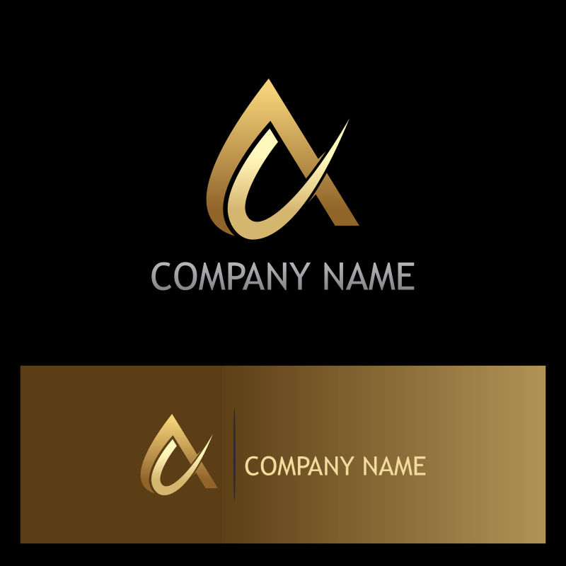 金色抽象字母A的矢量标志设计