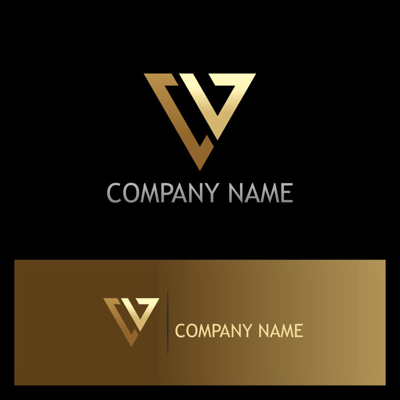 抽象倒三角的矢量金色标志设计