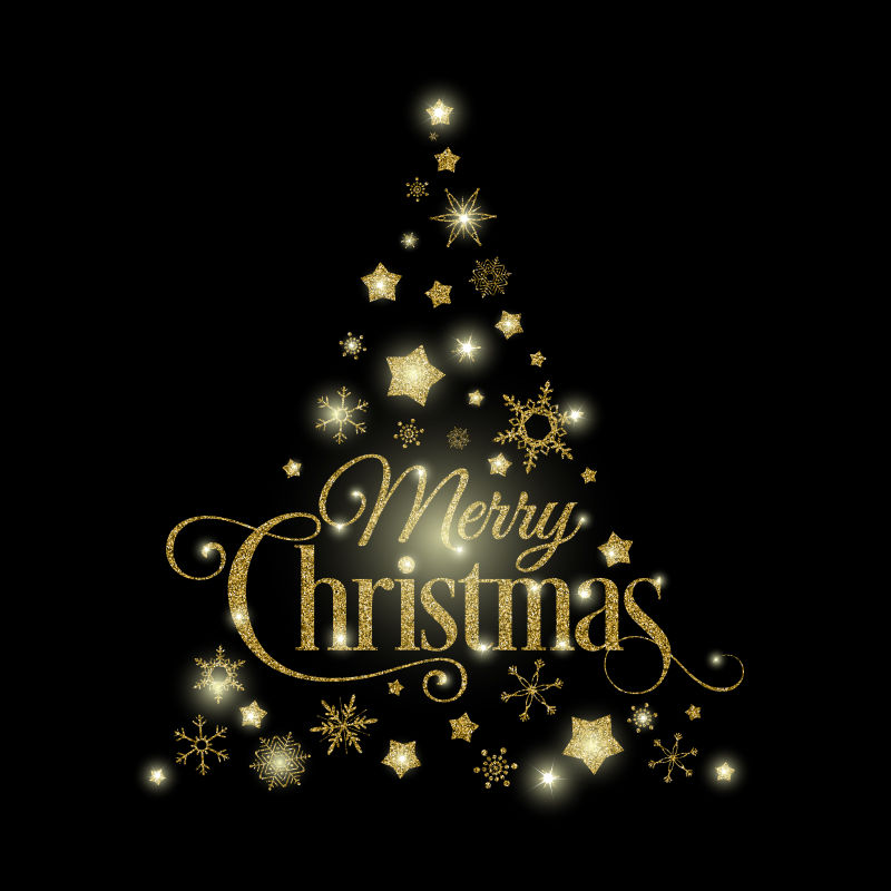 创意金色圣诞树元素的创意背景插图