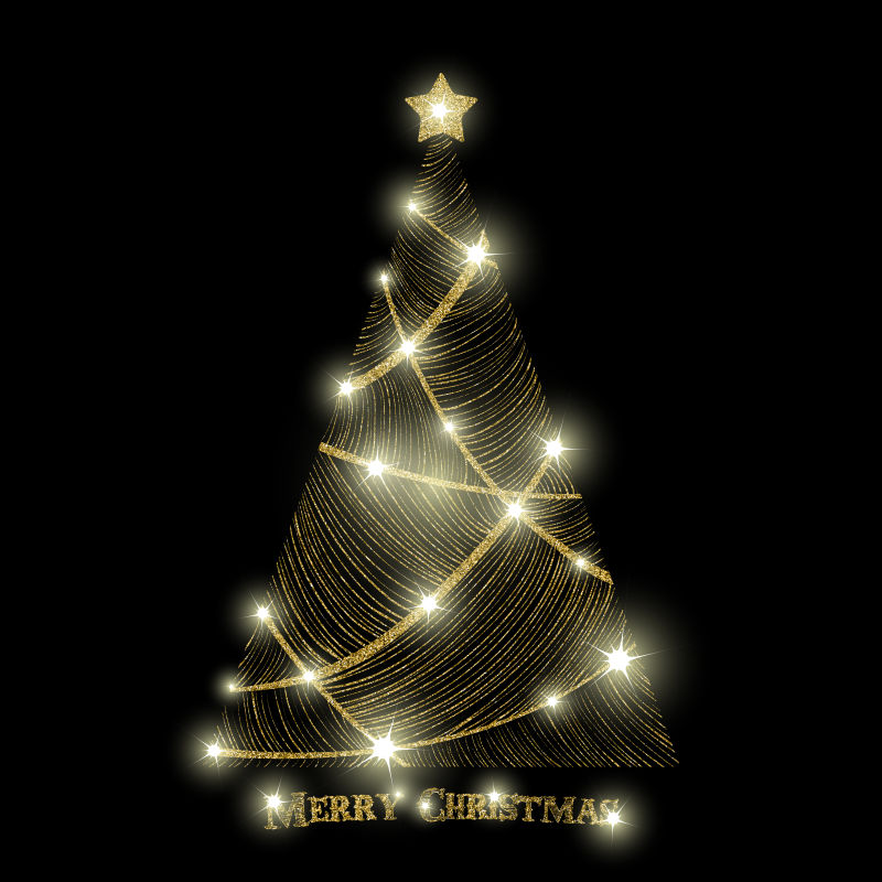 矢量抽象金色圣诞树的抽象背景