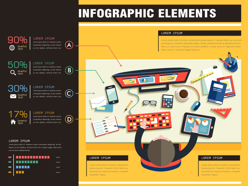 创意矢量平面办公元素的图表设计