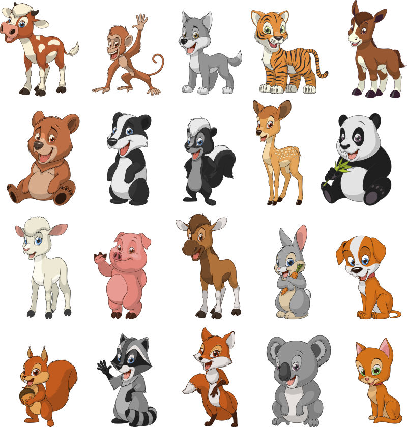 矢量可爱的卡通小动物插图