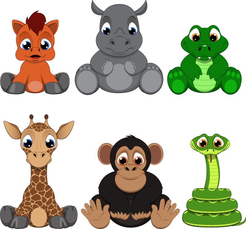 可爱的矢量卡通动物插图