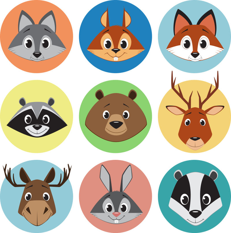 矢量卡通动物头像插图