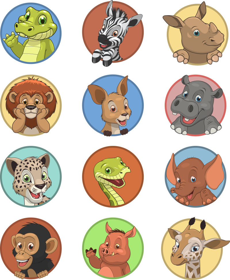 矢量创意动物的头部卡通插图