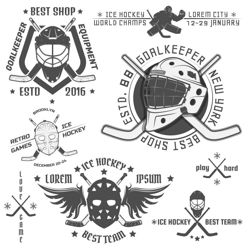 抽象矢量单色的曲棍球概念的标志设计