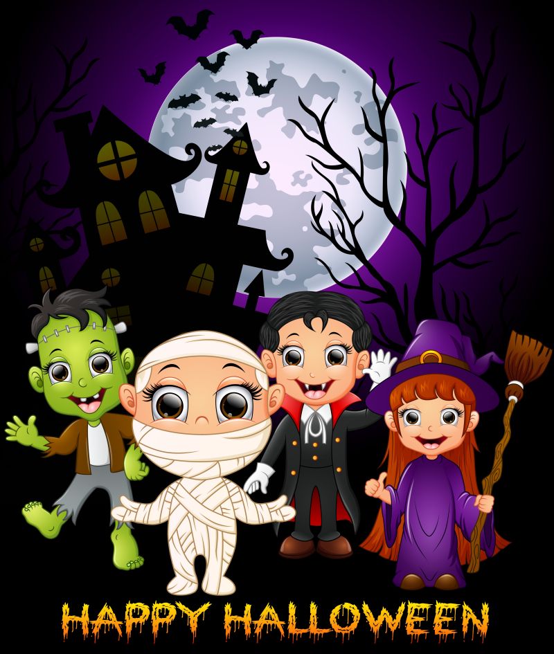 万圣节的小怪物矢量插图