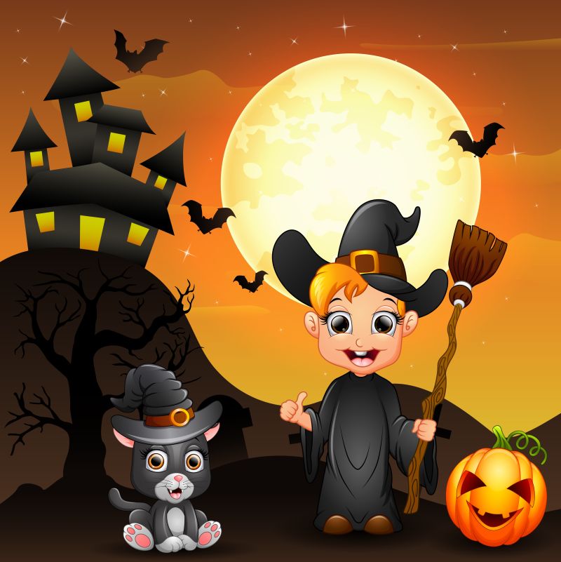 万圣节男孩矢量插图