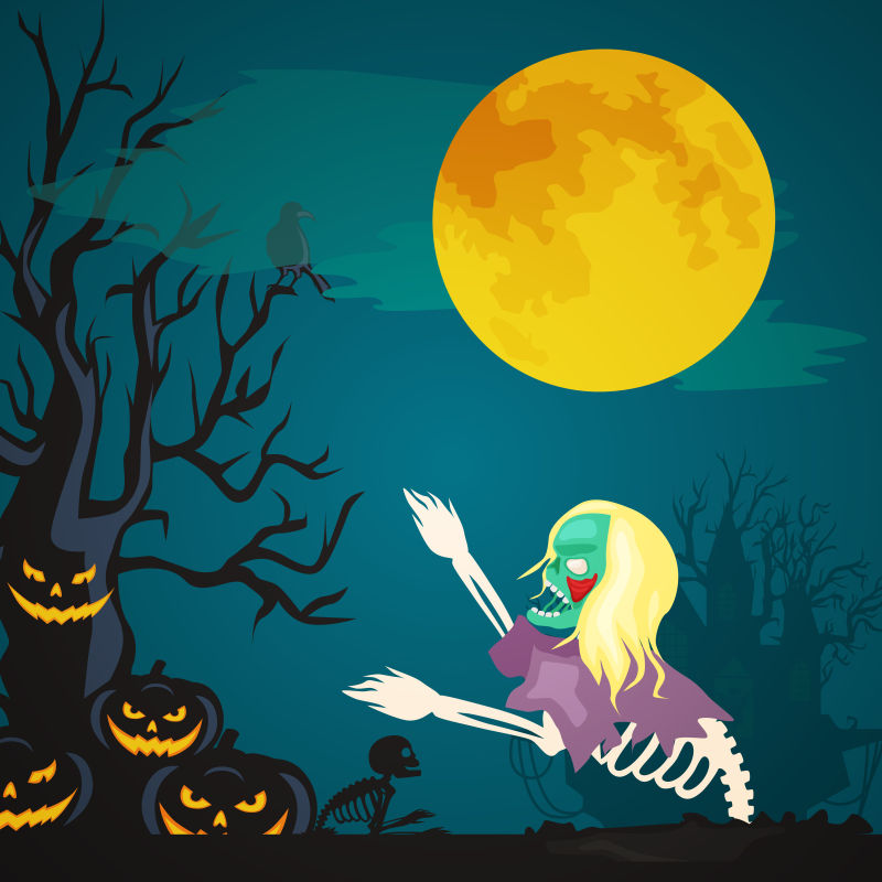 矢量恐怖僵尸元素的万圣节海报设计