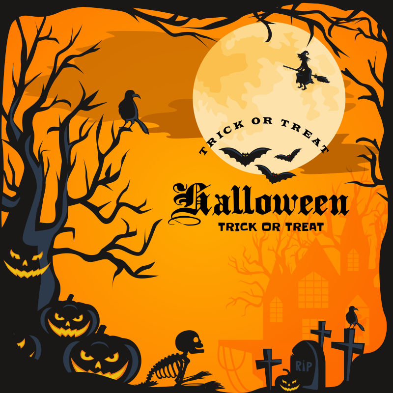 抽象矢量万圣节主题的手绘插图海报