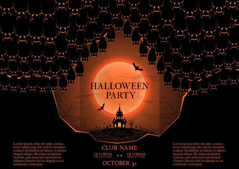 矢量卡通蝙蝠洞穴元素的万圣节横幅设计