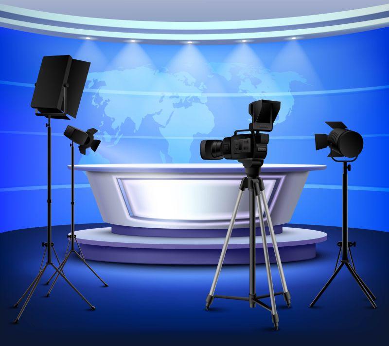 手绘新闻背景中的多色新闻文本与手绘新闻图标方案