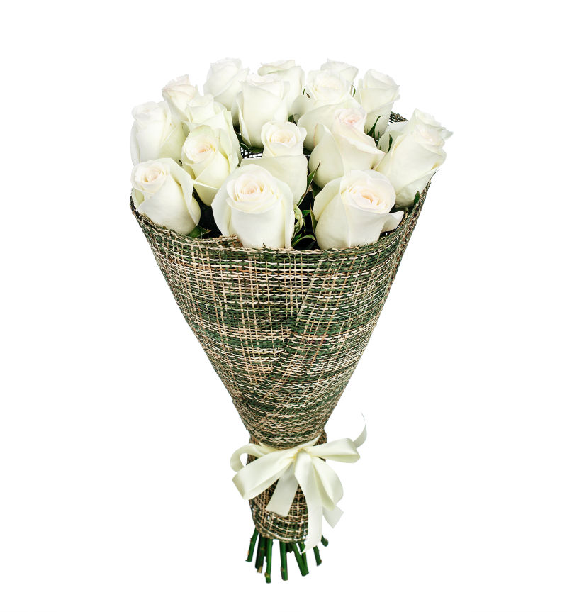 白色背景中的白色玫瑰花束