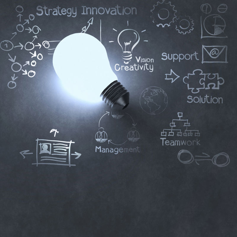 商业策略背景下的白色灯泡