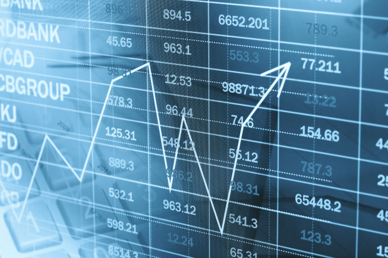 虚拟屏幕上的股票数据走势