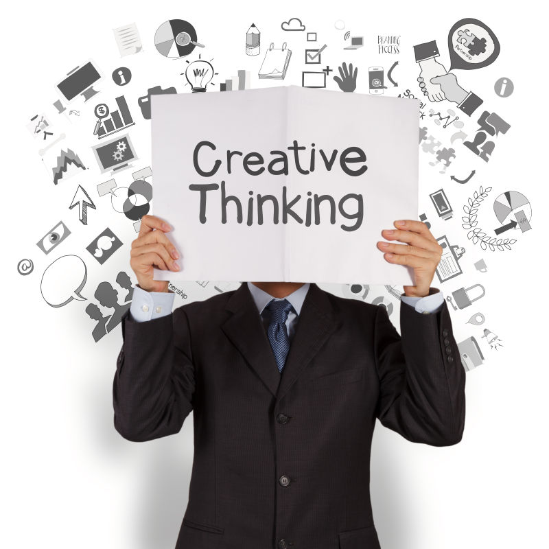 商人手展创意思维封面商业策略背景