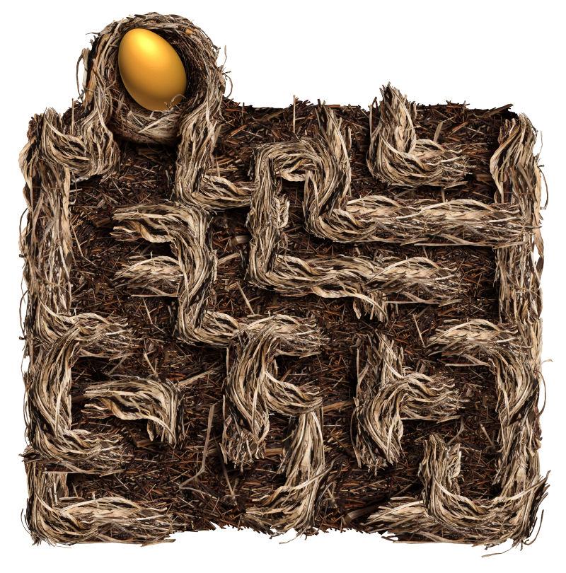 鸟巢形状像迷宫和金色的蛋