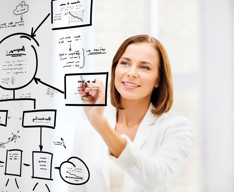 虚拟屏幕上的女企业家画图