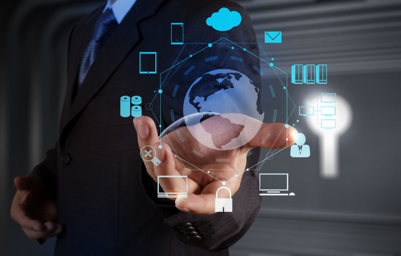 商人展示现代商业的互联概念