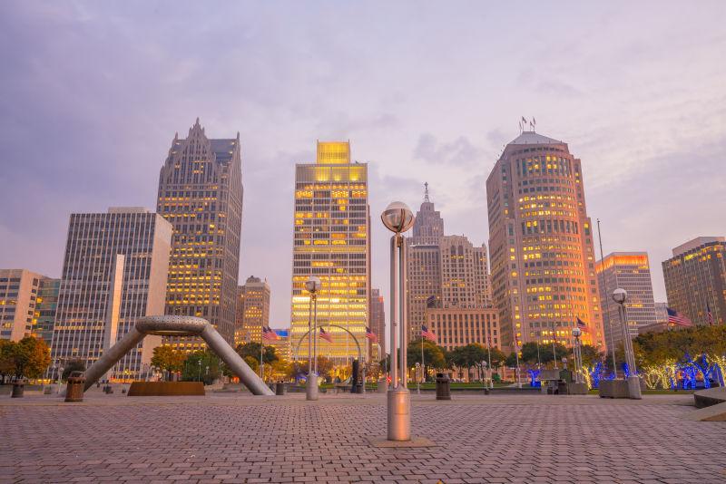 底特律市中心滨河景观