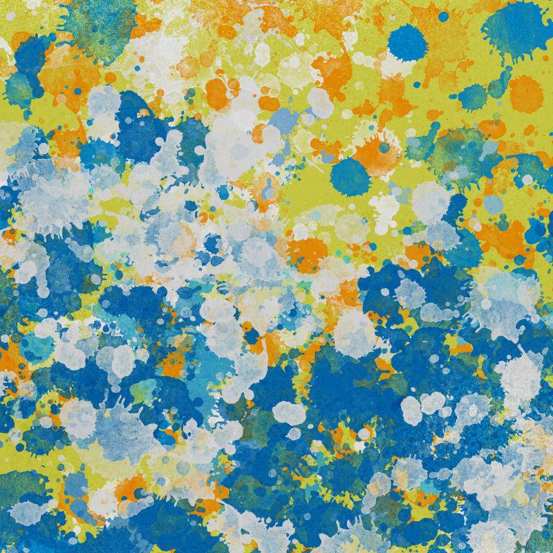 蓝黄相间星星点点的油墨背景