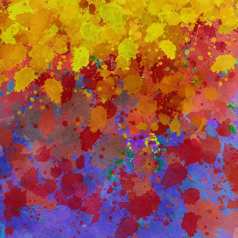 黄色暗红紫色相间的飞溅的抽象油漆背景