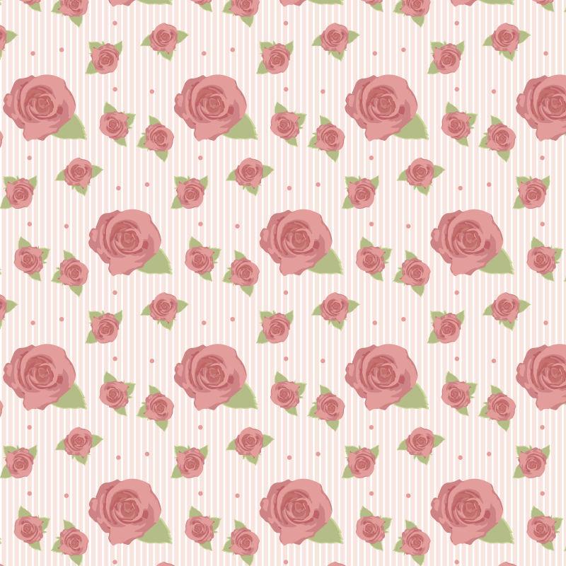 带有玫瑰花朵的粉色和白色条纹背景