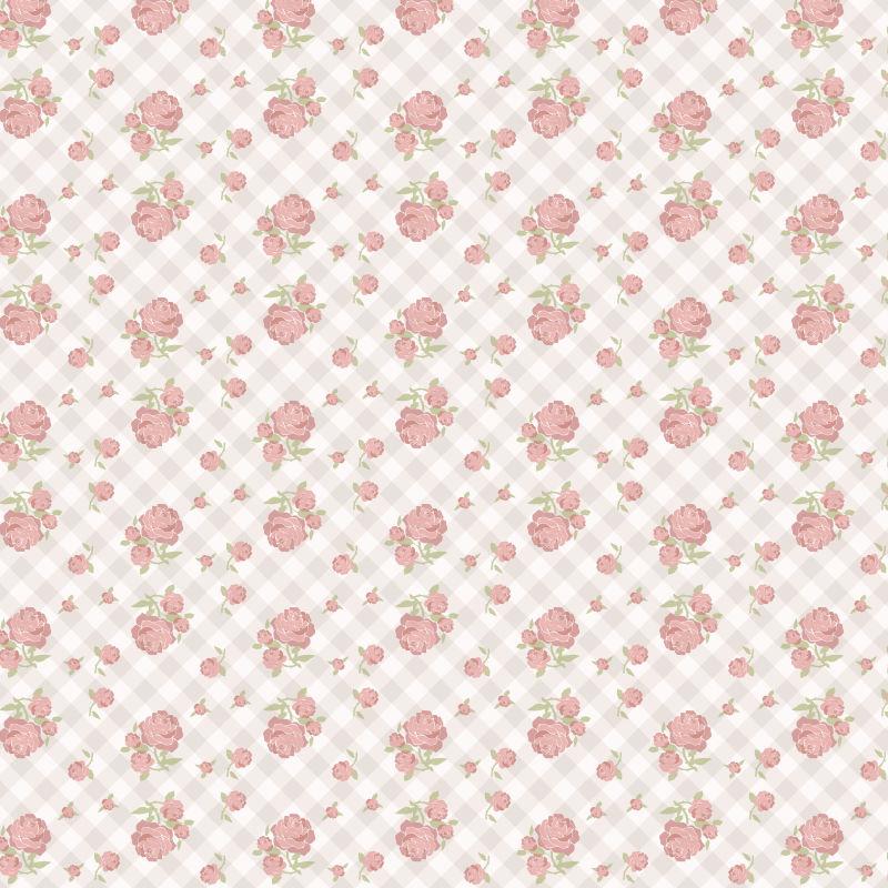 带有玫瑰花朵的格子背景