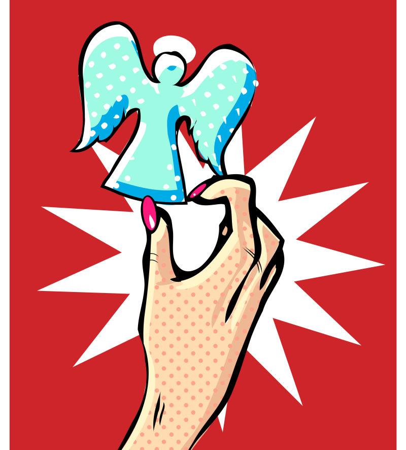 卡通天使和女人手