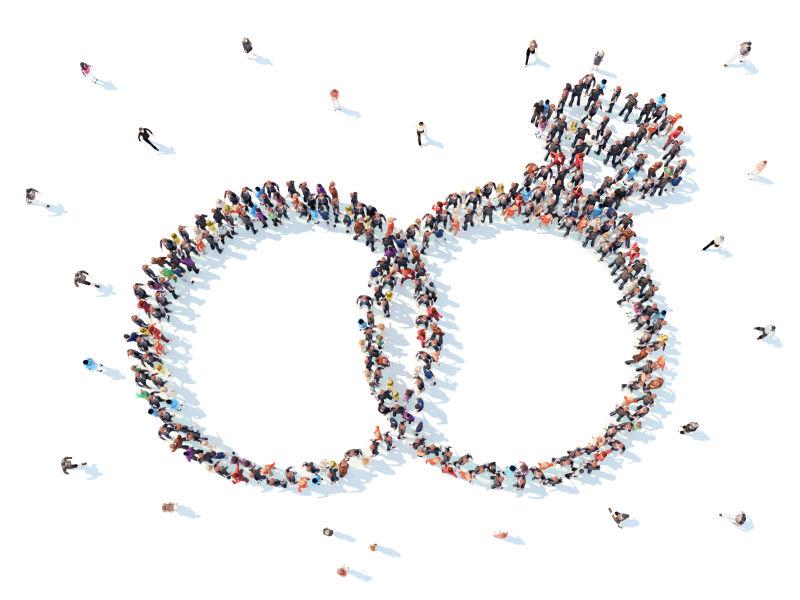 一大群人组成的结婚戒指的图案