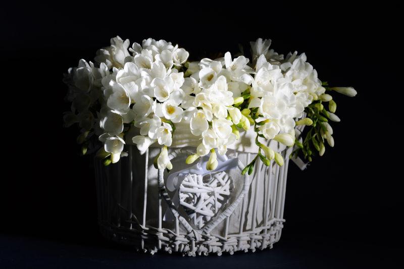 美丽的花篮里的白花