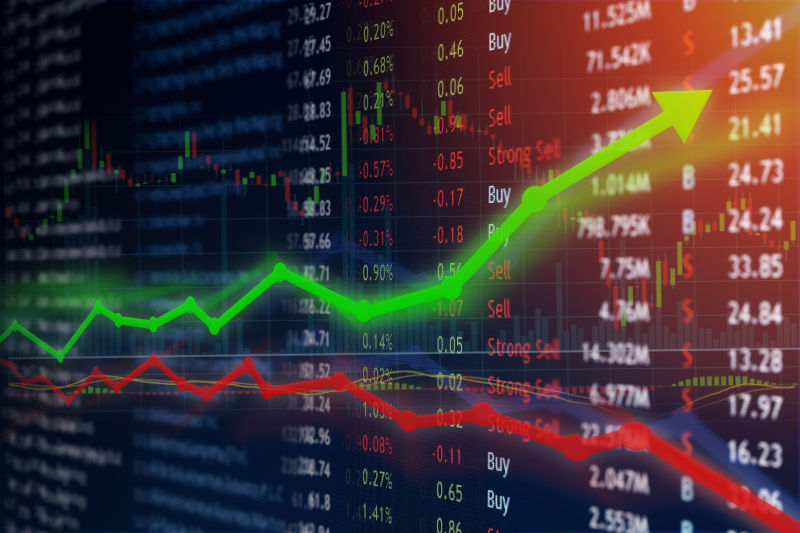 虚拟屏幕上股票增跌数据