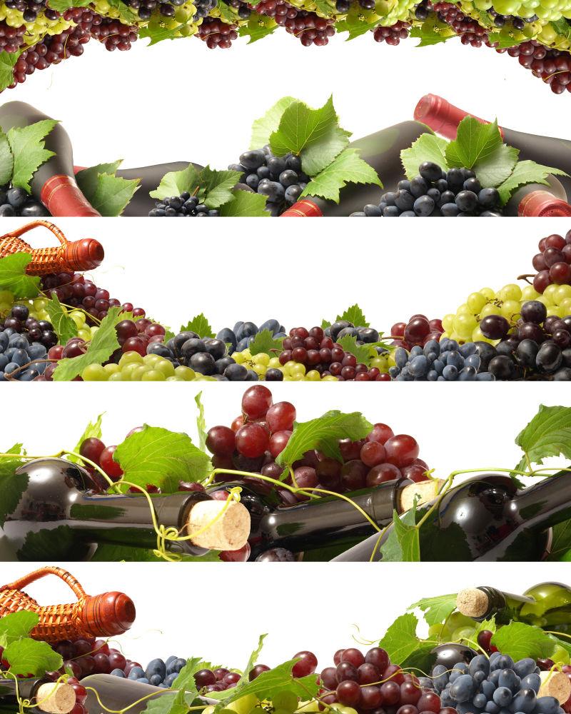 白色背景上的葡萄和葡萄酒