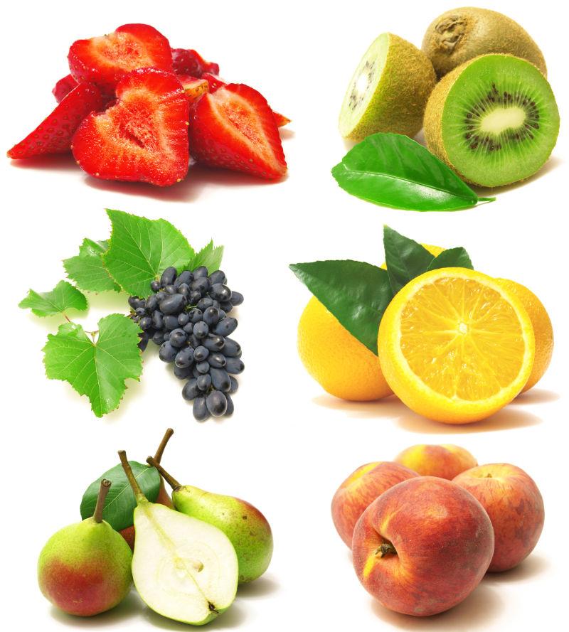 白色背景上的富含维生素的新鲜水果