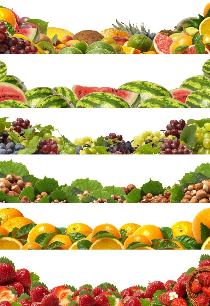 白色背景上的新鲜美味的水果