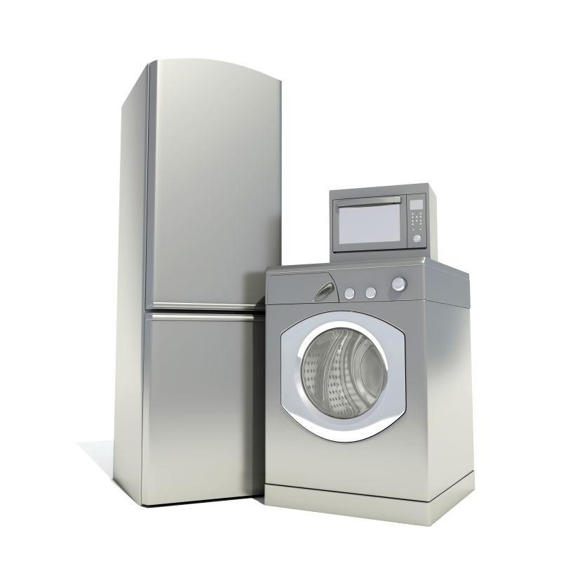 银色的冰箱洗衣机和微波炉