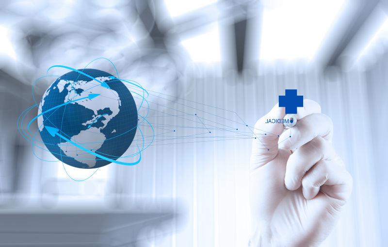 医学博士手牵世界地球的医学网络概念