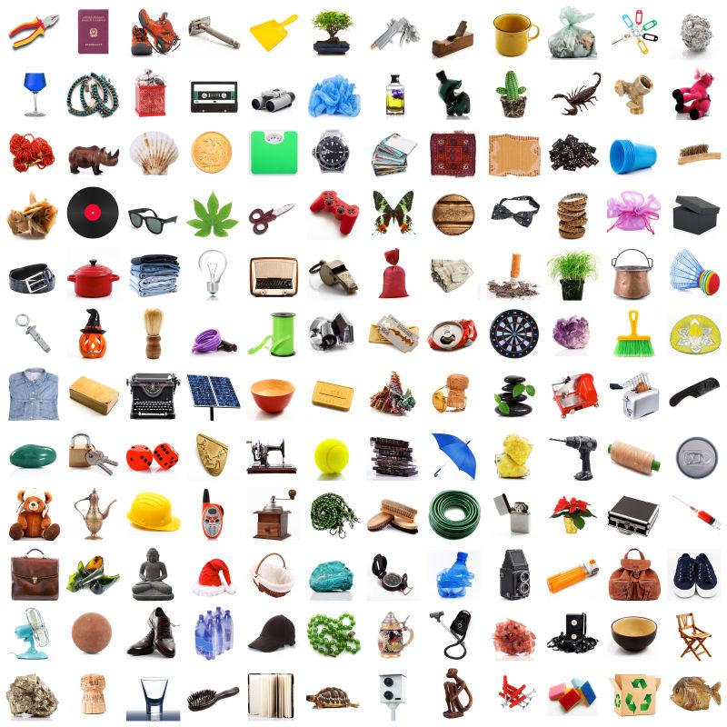 白色背景中集市物品拼贴