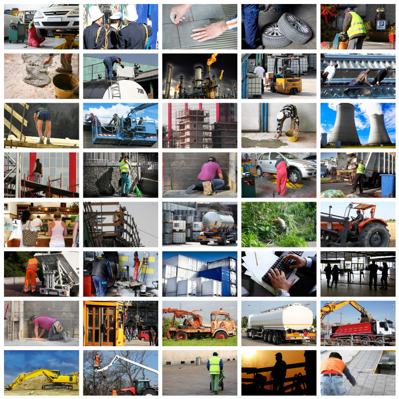 做不同职业的工人拼贴集