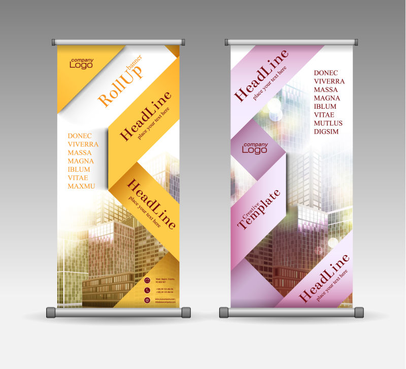 抽象彩色几何飘带元素的竖式横幅设计