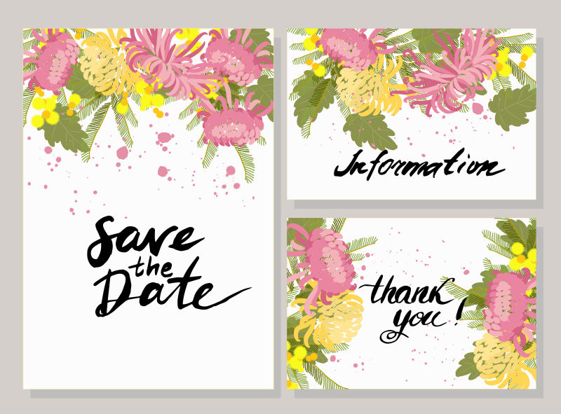 手绘菊花的矢量装饰卡片设计
