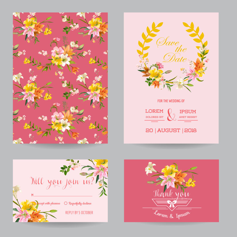 矢量可爱的粉色花卉装饰卡片设计