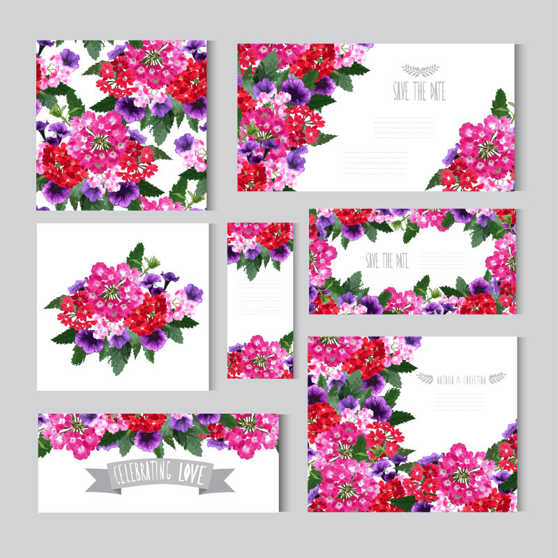 矢量鲜艳花卉装饰的创意卡片设计