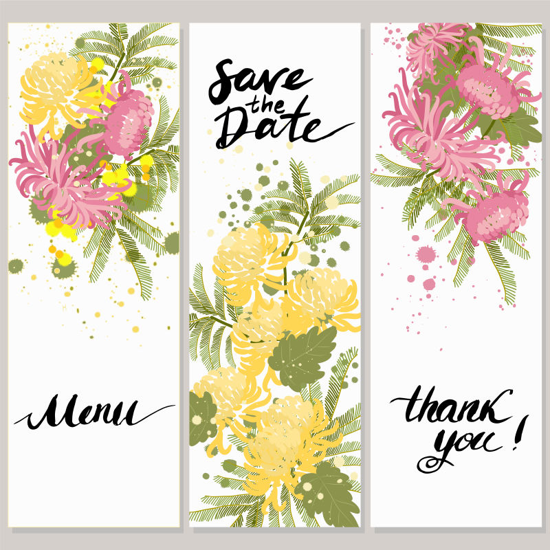 矢量手绘菊花元素的装饰卡片设计
