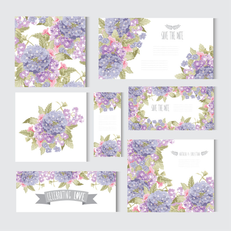 矢量精美紫色花朵装饰的卡片设计